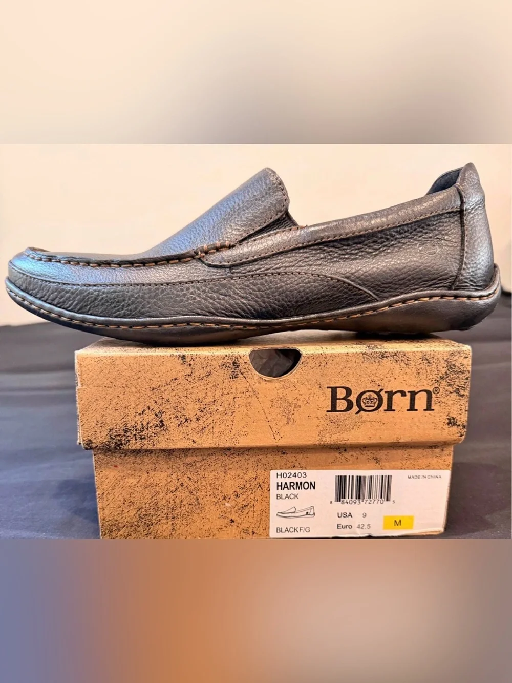 Born Black Leather Men's Slip-On Loafers